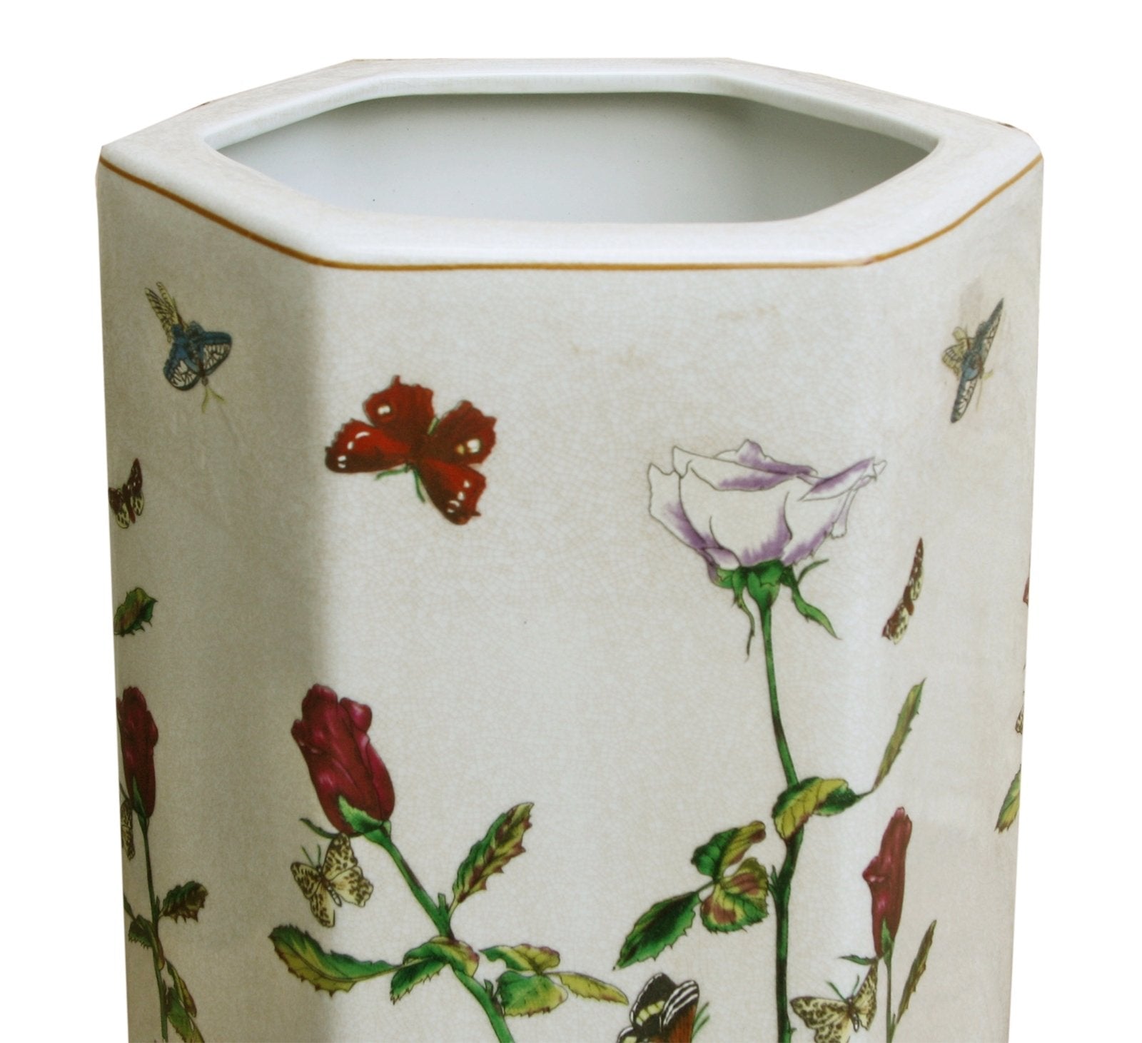 Ceramic Hexagonal Umbrella Stand With Butterfly Design CHA023B