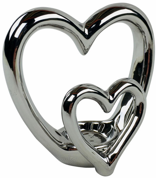 Silver Double Heart Tealight Holder S-CH5966