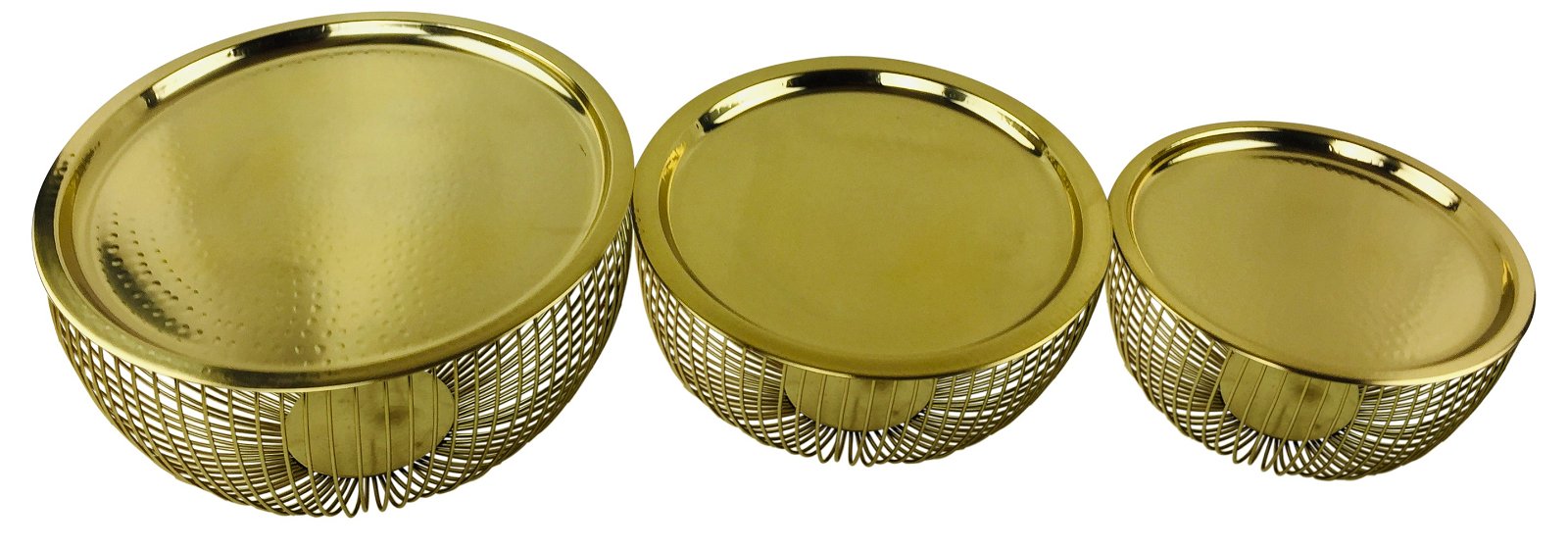 Set Of 3 Gold Bowls With Plate Tops S-KG0742