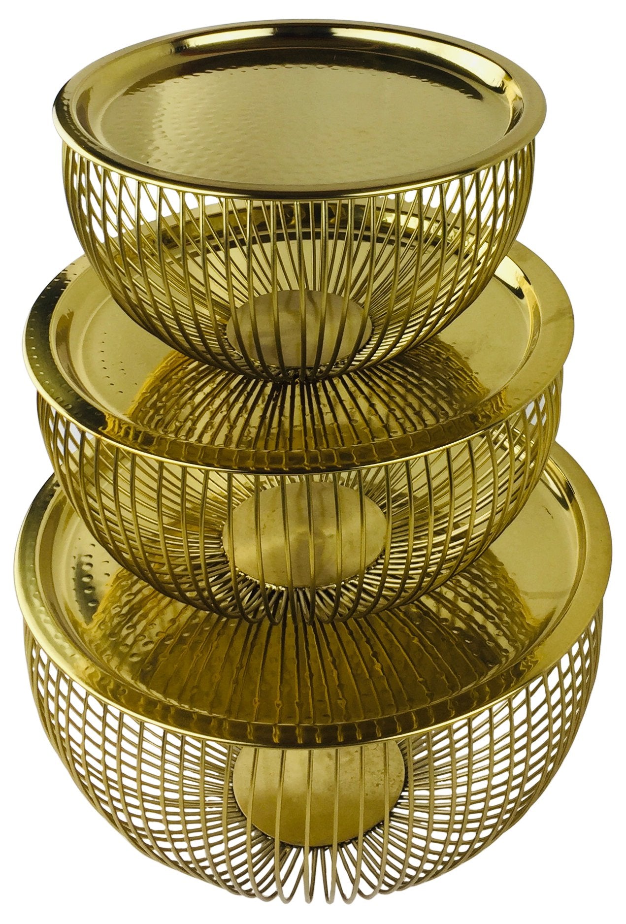 Set Of 3 Gold Bowls With Plate Tops S-KG0742