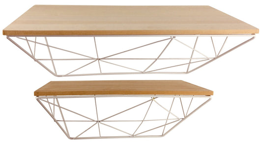 Set of 2 Geometric White Wire Shelves S-WF2023