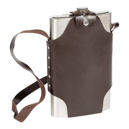 Jumbo Metal Hip Flask with Leather Strap S-GI6197