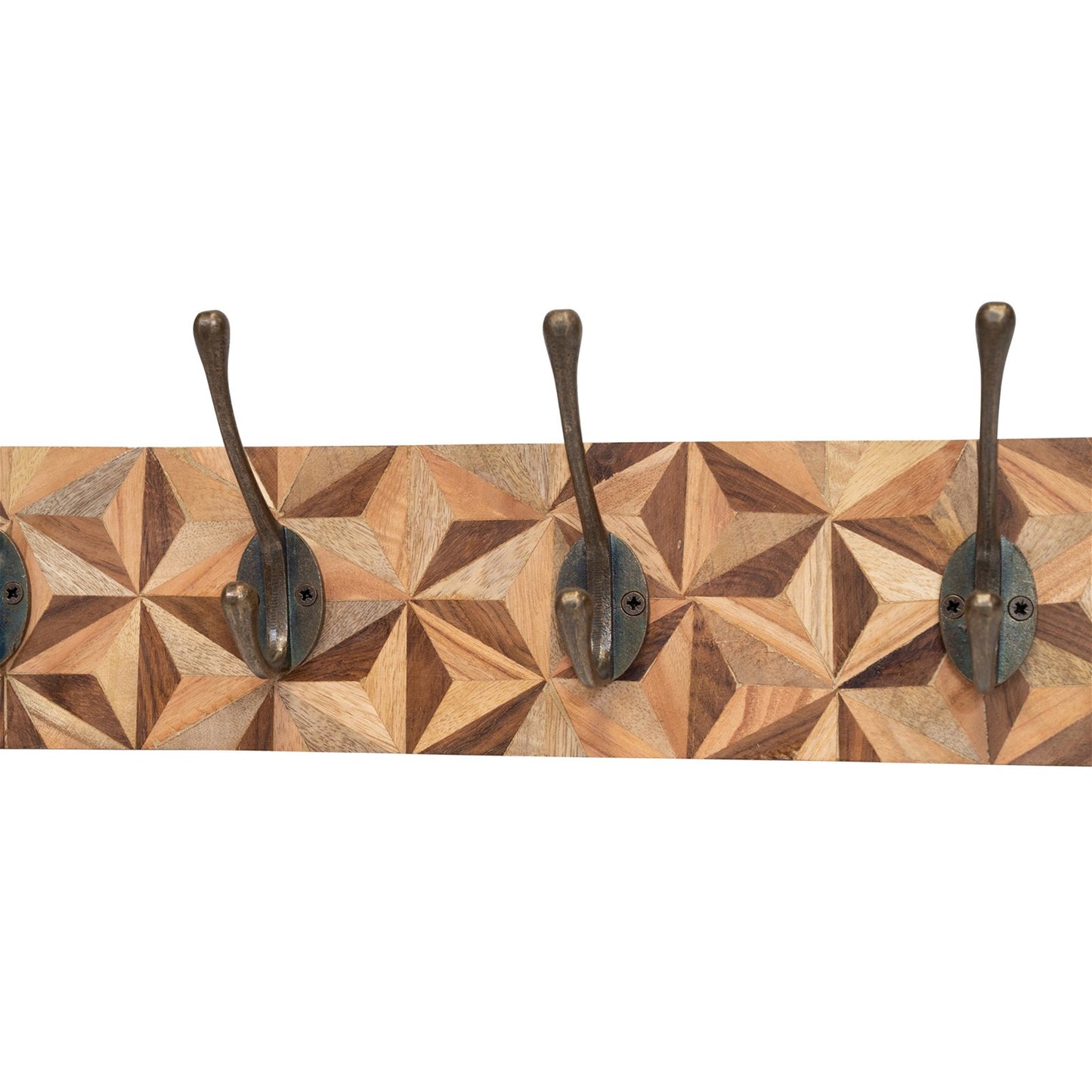 Aztec Design Wooden Plinth, 4 Double Coat Hooks S-HH5759