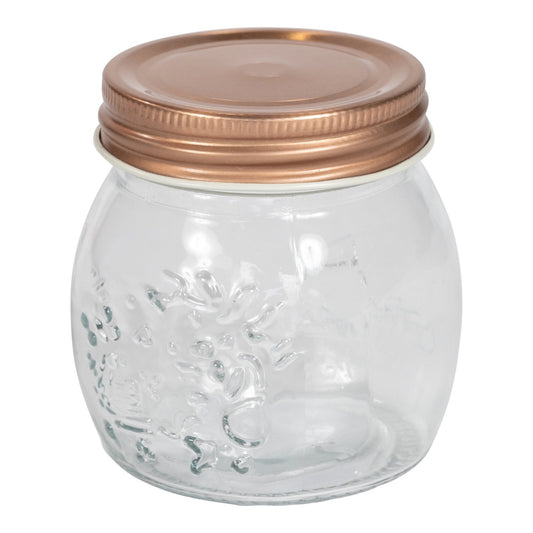 Kitchen Glass Embossed Storage Jar With Copper Screw Lid - Small S-KG0076