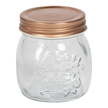 Kitchen Glass Embossed Storage Jar With Copper Screw Lid - Large S-KG0077