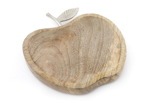 Wooden Apple Designed Tray with Silver Leaf - Small S-KG0993