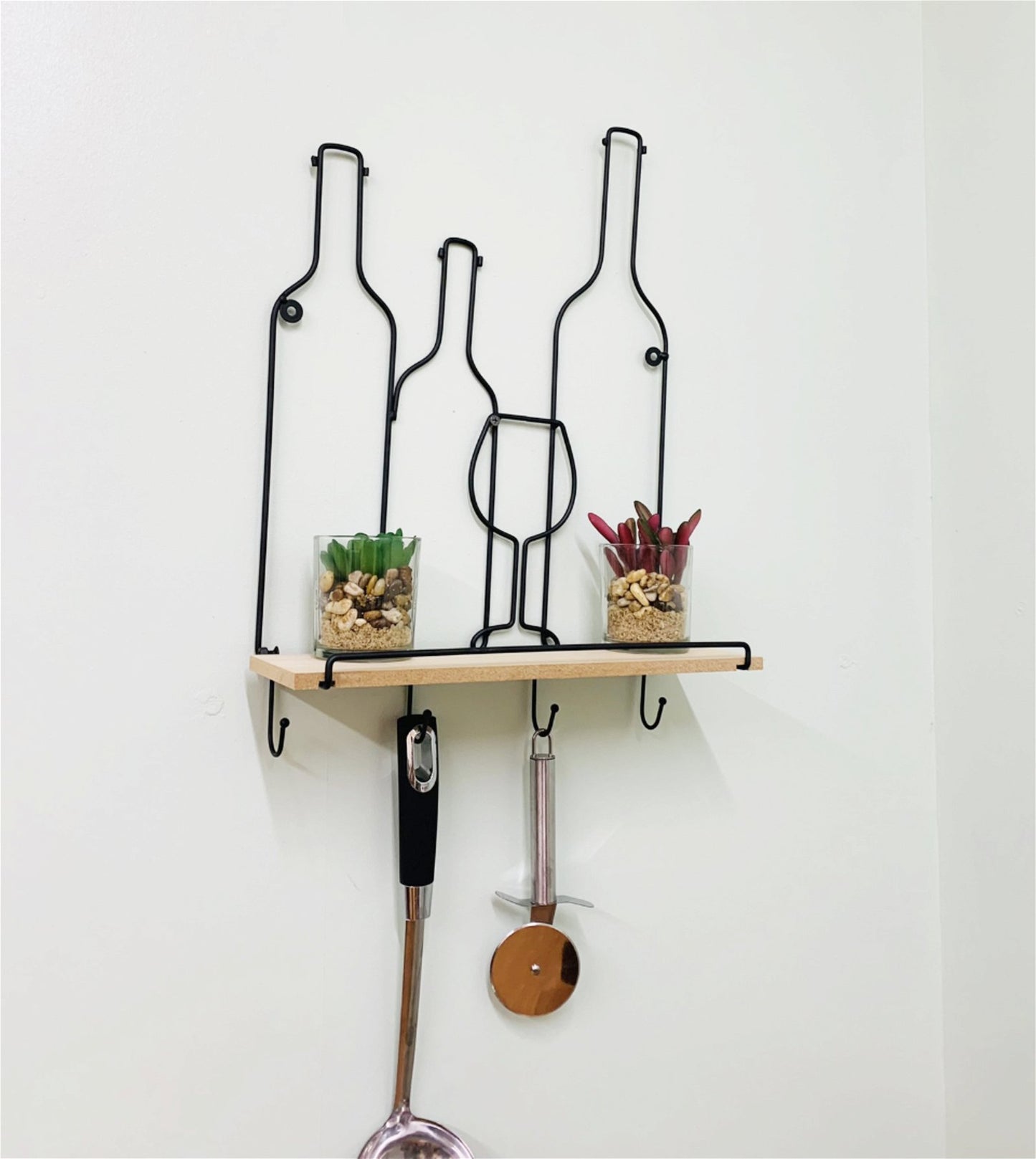 Wine Bottles Wall Shelf & 4 Hooks S-KG1032