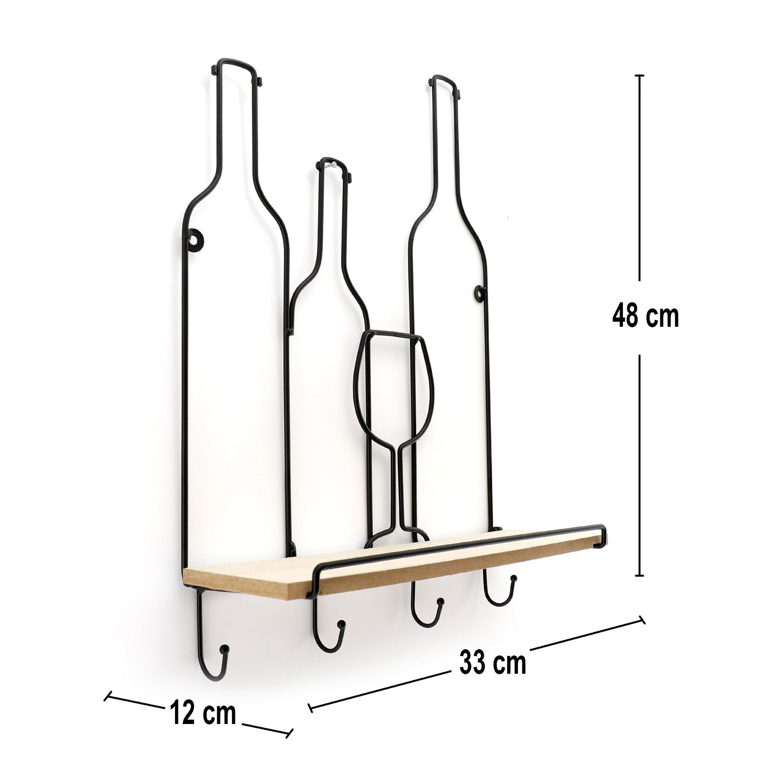 Wine Bottles Wall Shelf & 4 Hooks S-KG1032