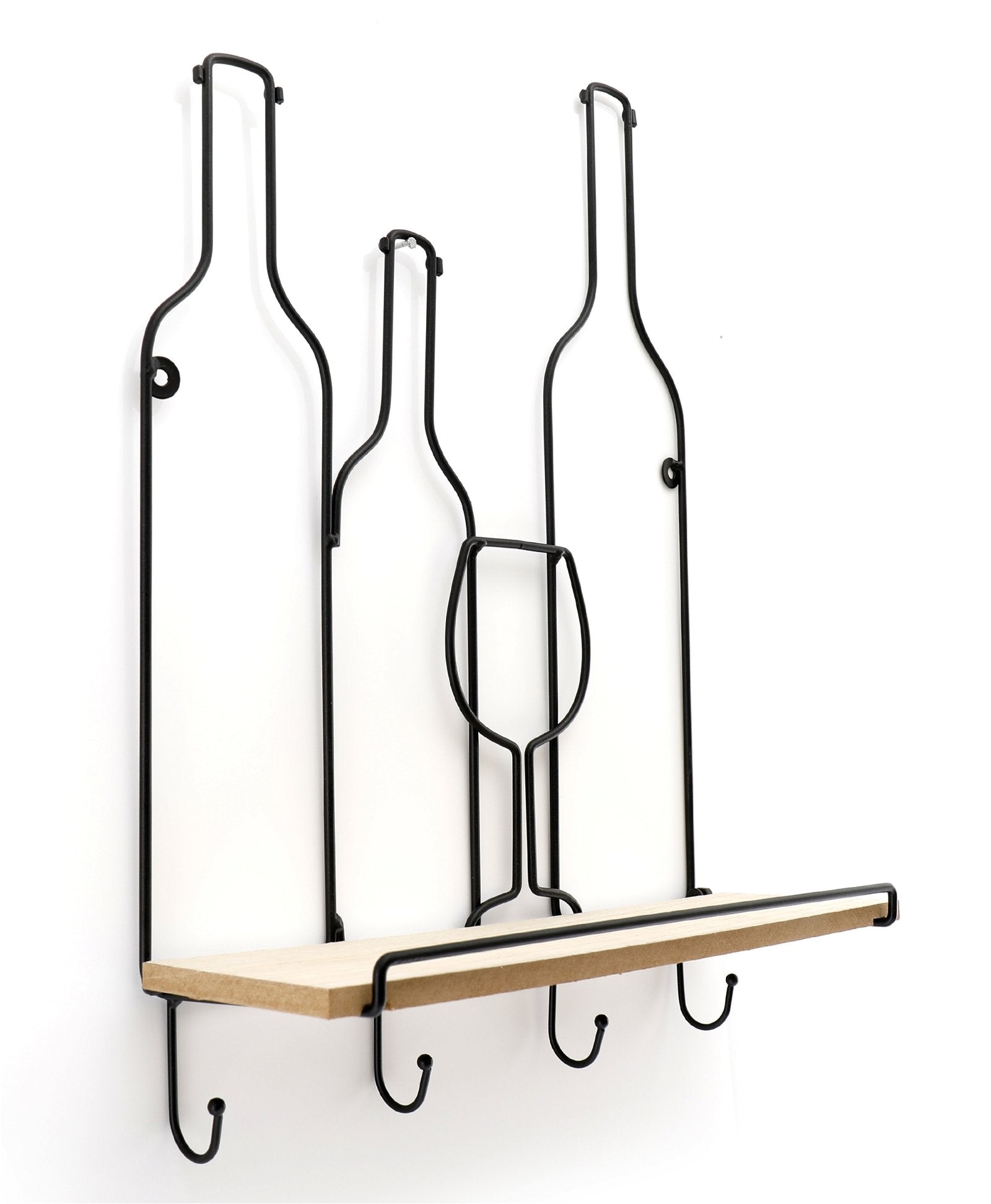 Wine Bottles Wall Shelf & 4 Hooks S-KG1032