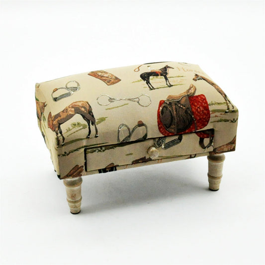 Equestrian Fabric Footstool with Drawer M2150