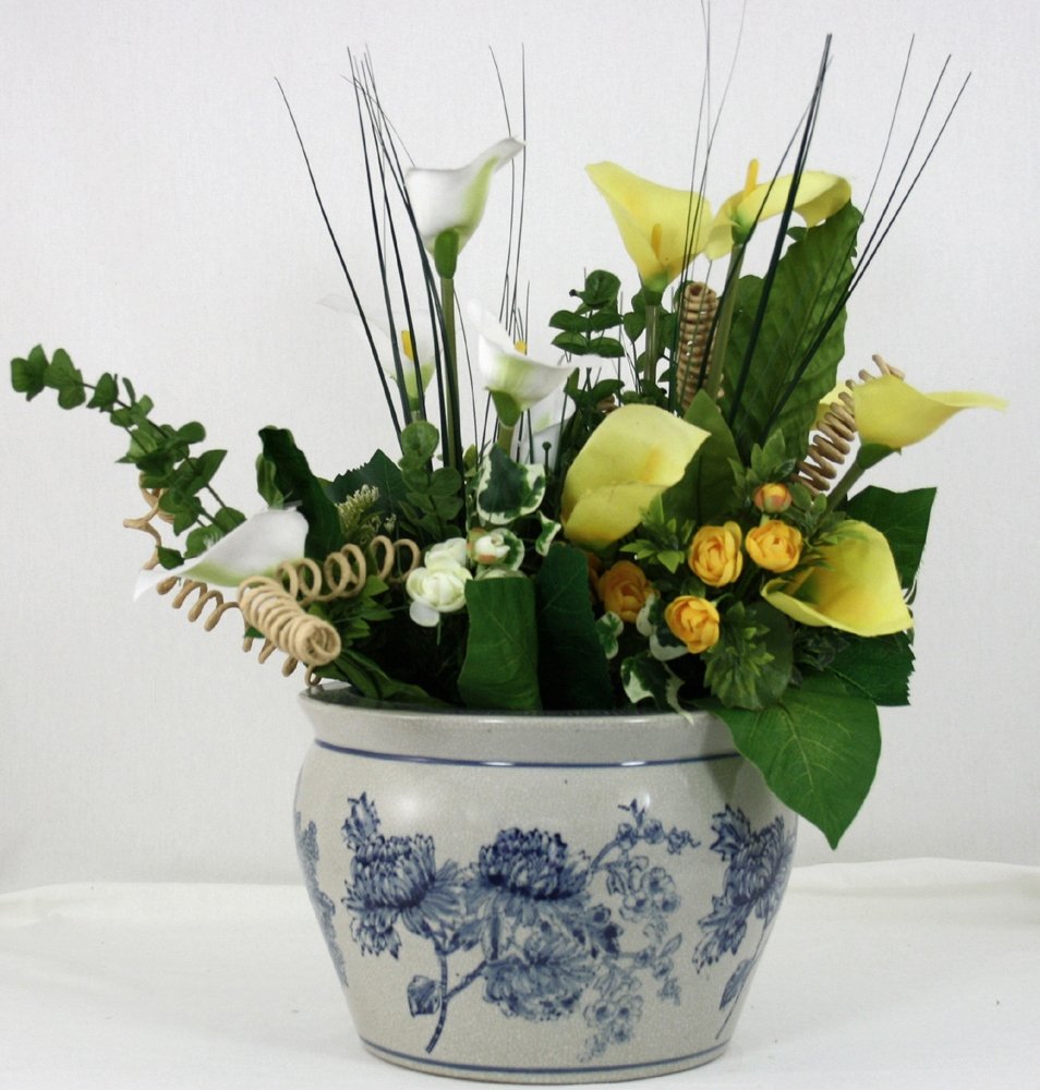 Ceramic Planter, Vintage Blue & White Magnolia Design MB006