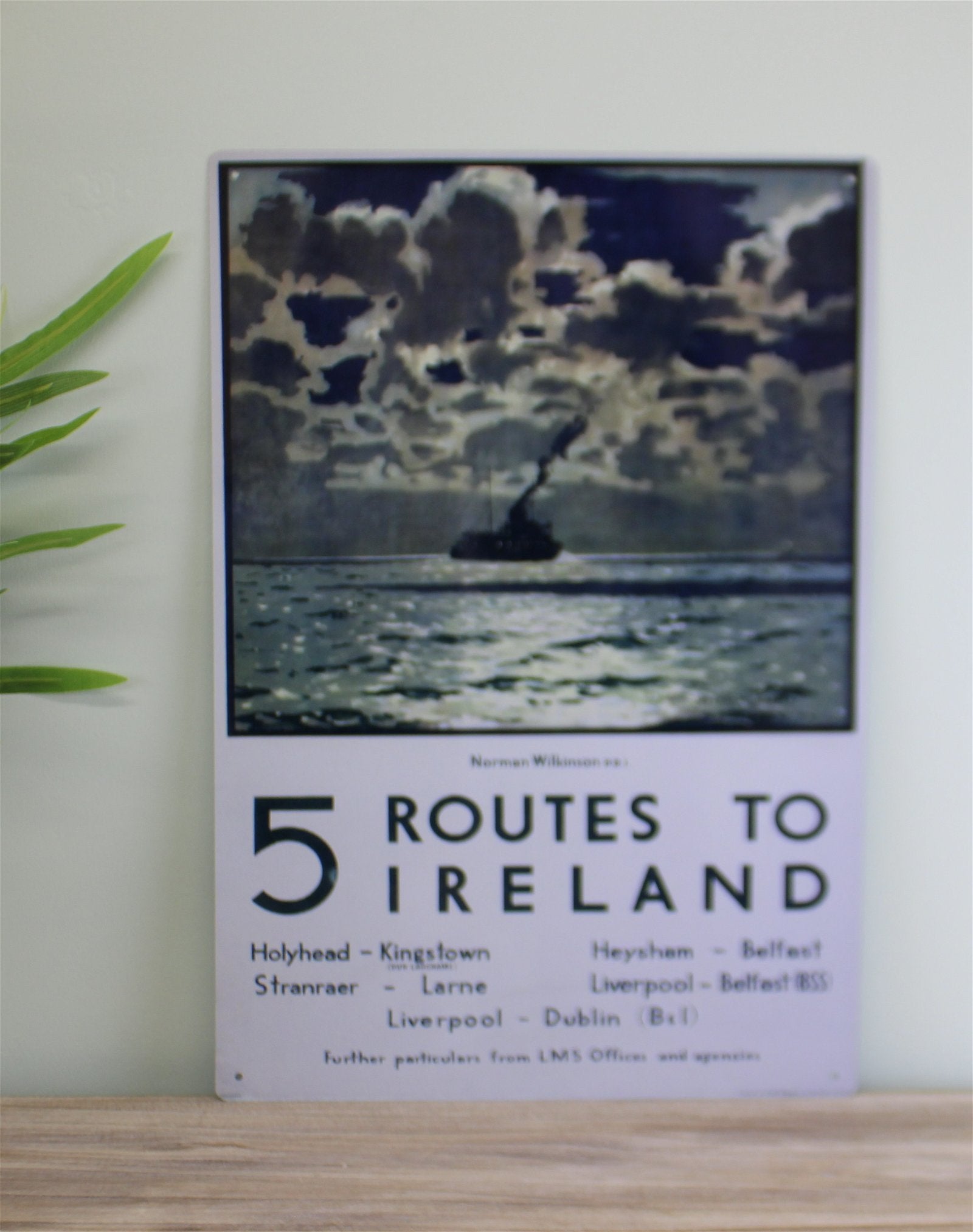 Vintage Metal Sign - Retro Art - 5 Routes To Ireland Ferry Poster MS09