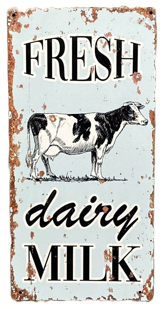 Metal Vintage Wall Sign - Fresh Dairy Milk Cow Farm MS136