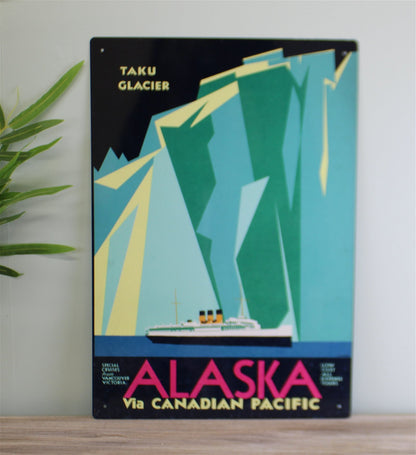 Vintage Metal Sign - Retro Advertising - Alaska Via Canadian Pacific Travel MS16