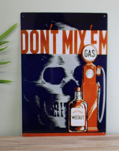 Vintage Metal Sign - Retro Advertising - Skull Gas Whiskey MS50