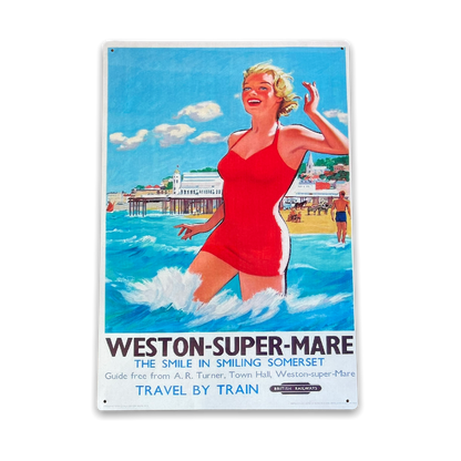 Vintage Metal Sign - British Railways Retro Advertising, Weston-Super-Mare, Somerset MS92