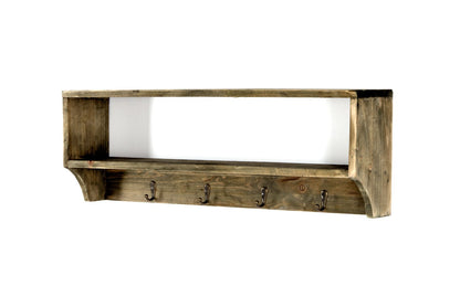 Wooden Wall Shelf with 4 Hooks 54 x 10 x 18 cm N0109