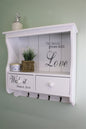 Wall Unit in White with Hooks, Drawers & Shelf N0285