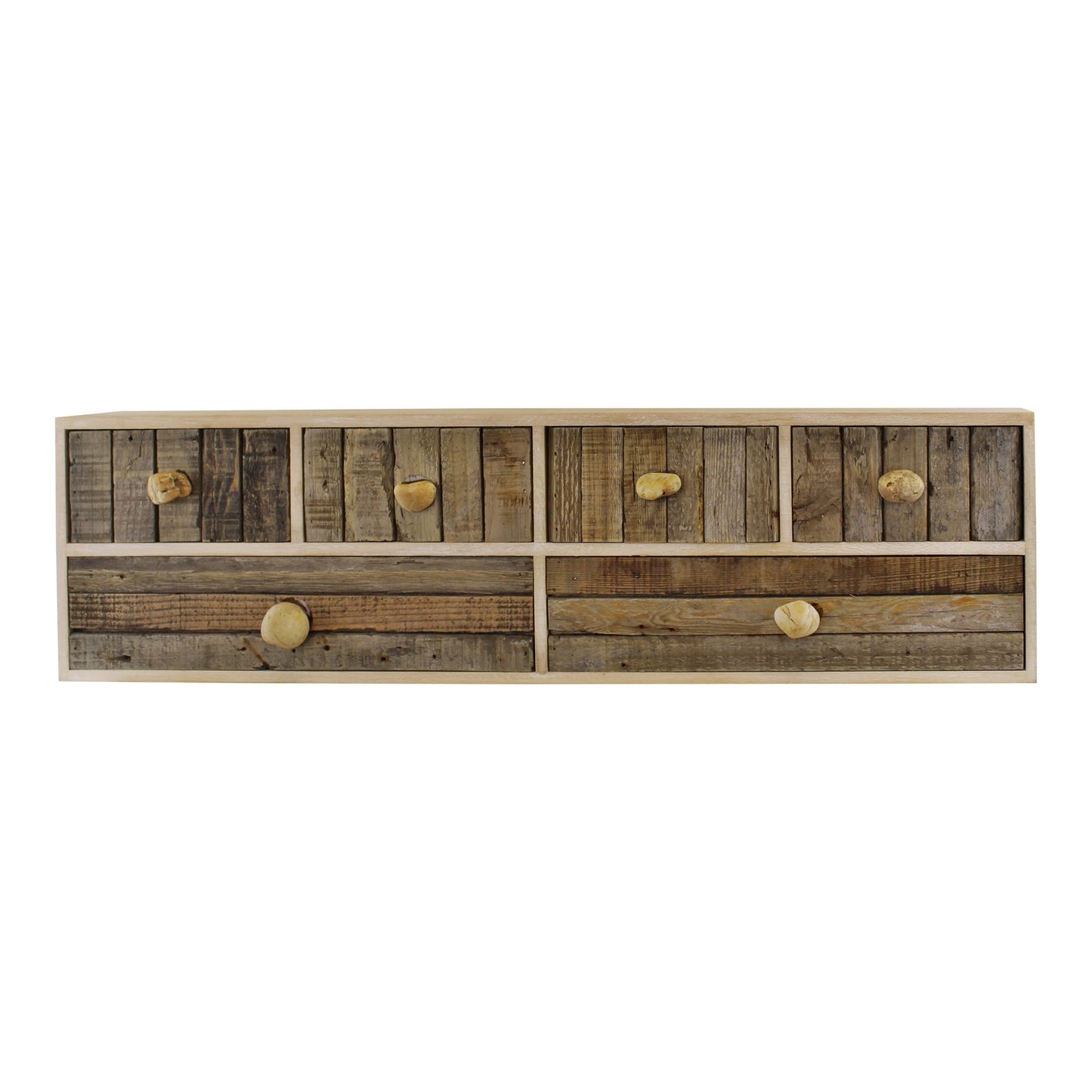 6 Drawer Unit, Driftwood Effect Drawers With Pebble Handles, Freestanding or Wall Mountable N0287