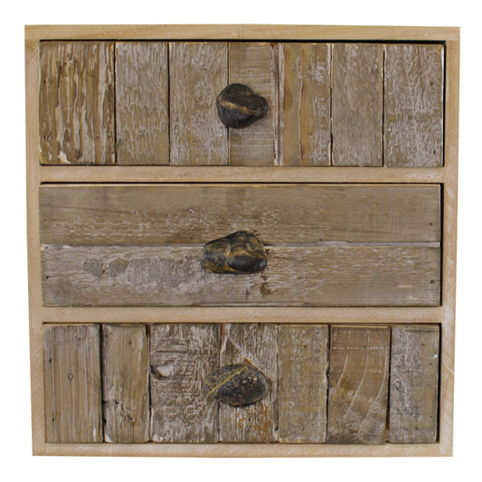 3 Drawer Unit, Driftwood Effect Drawers With Pebble Handles N0288