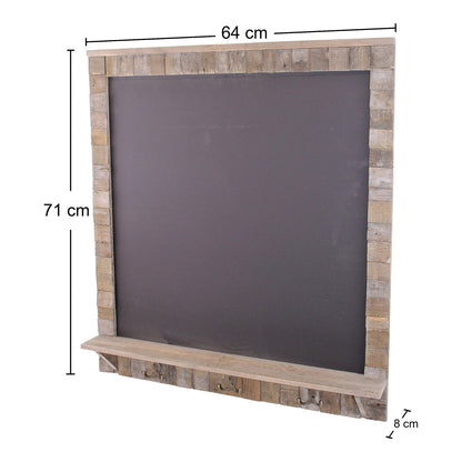 Large Blackboard with Driftwod Effect Surround, Shelf and 3 Double Hooks N0292