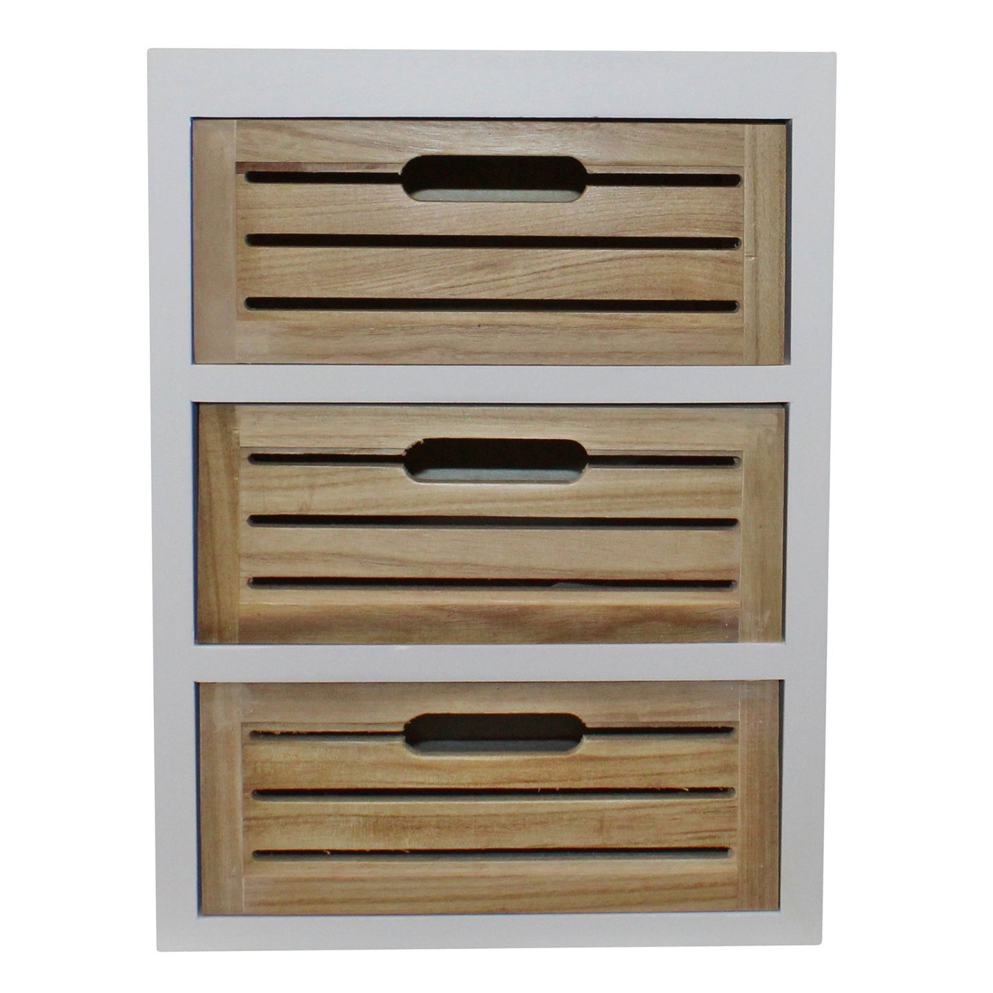 3 Drawer Unit In White With Natural Wooden Drawers With Removable Legs N0312