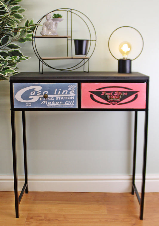 Black Console Table With 2 Drawers, Retro Design To Drawers N0321