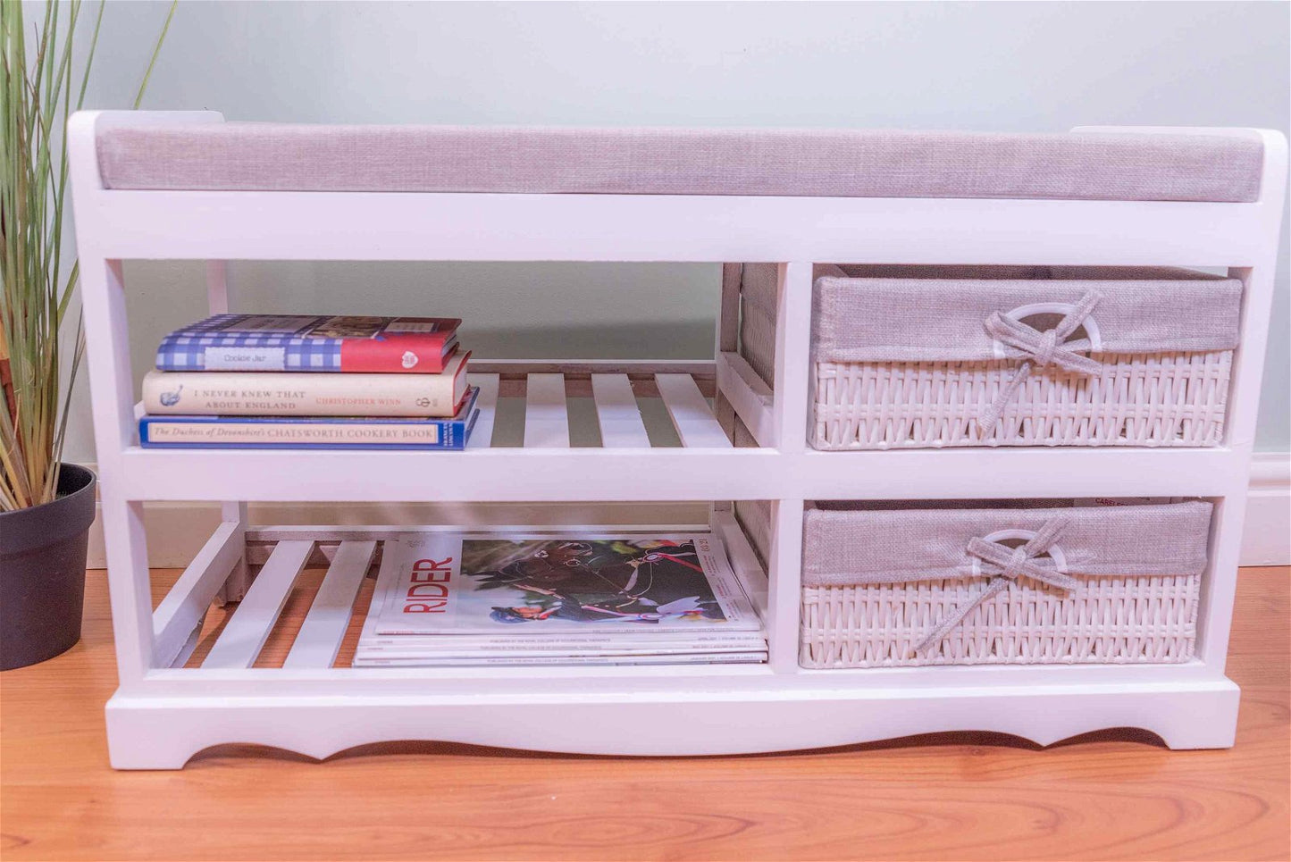 Laxey White Bench With Shoe Rack & Drawers N0332