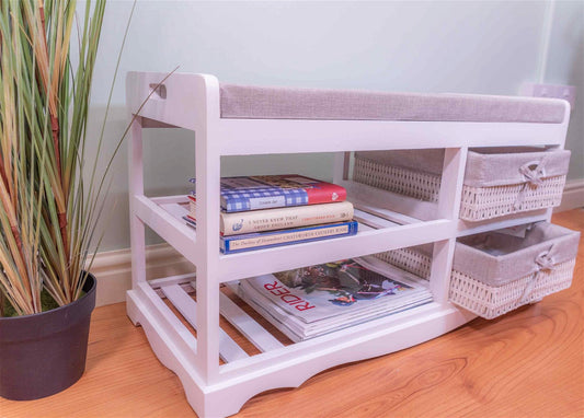 Laxey White Bench With Shoe Rack & Drawers N0332