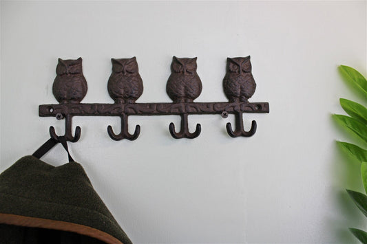 Rustic Cast Iron Wall Hooks, Owls N0701