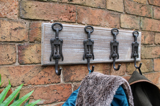 Rustic Cast Iron and Wooden Wall Hooks, Bottle Openers N0704