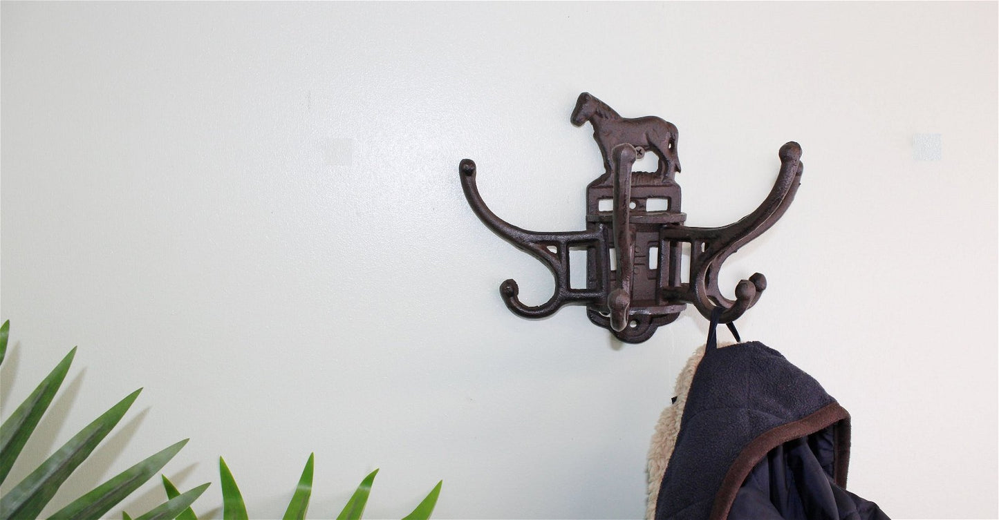 Cast Iron Wall Mounted Rotating Coat Hooks, Horse, 8 hooks N0731