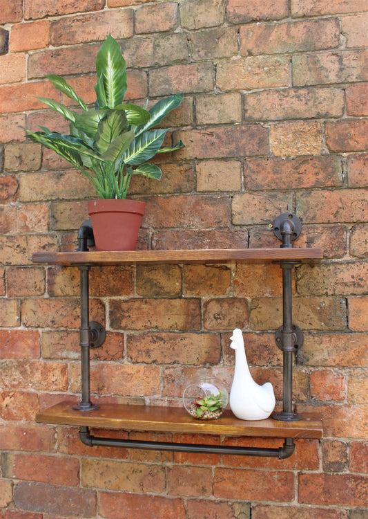 Industrial Pipe Wall Shelf with 2 Shelves N0740