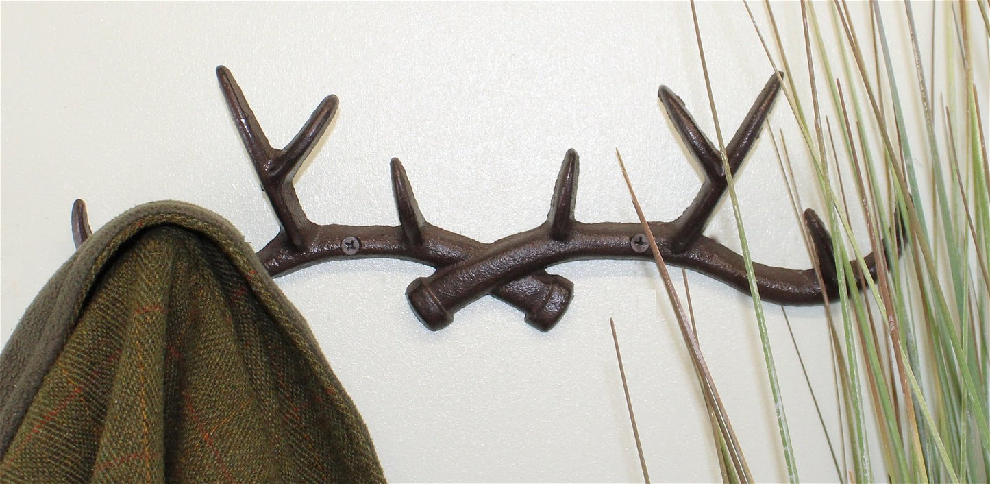 Rustic Cast Iron Wall Hooks, Stag Antlers, Large N0759