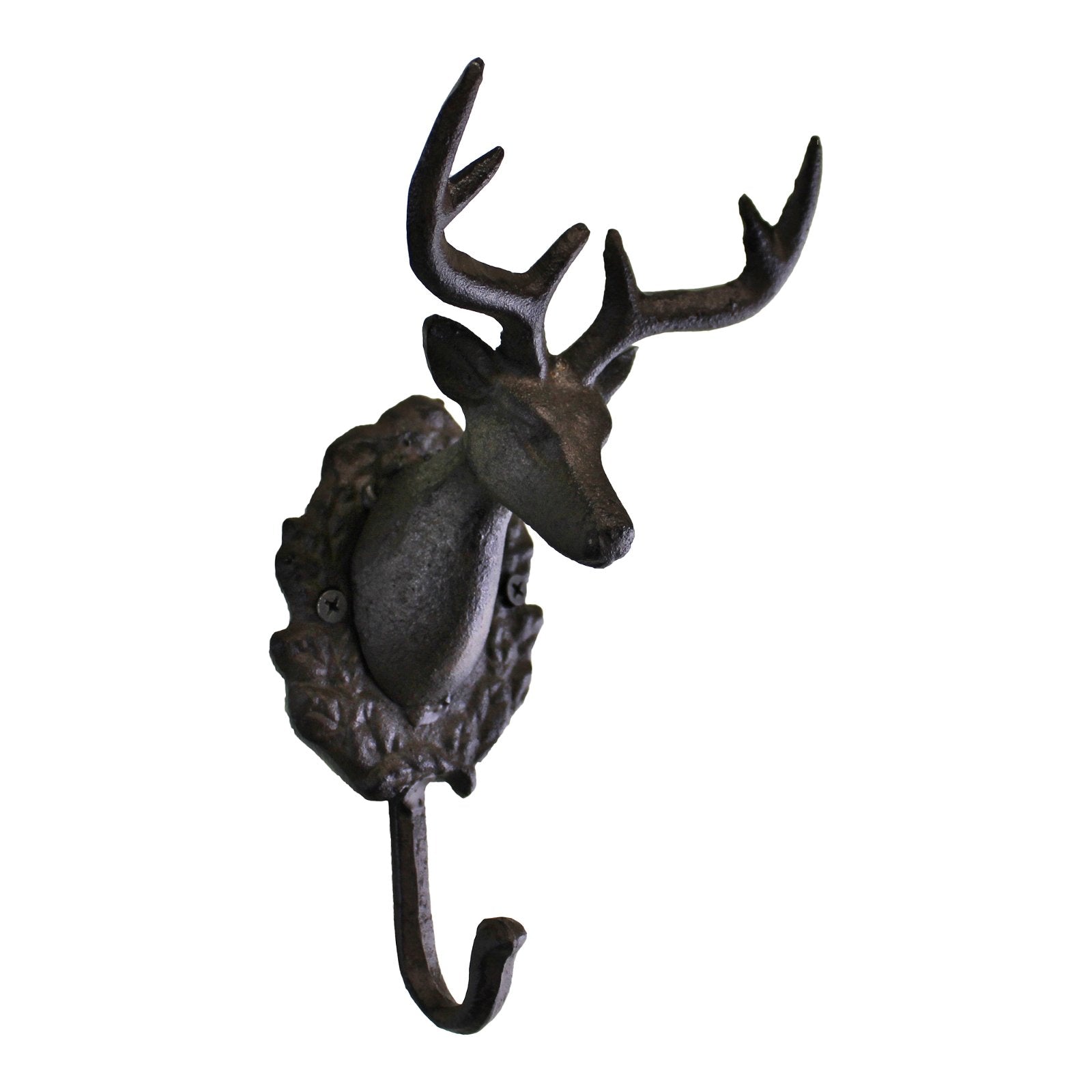 Rustic Cast Iron Wall Hooks, Single Stag Bust N0760