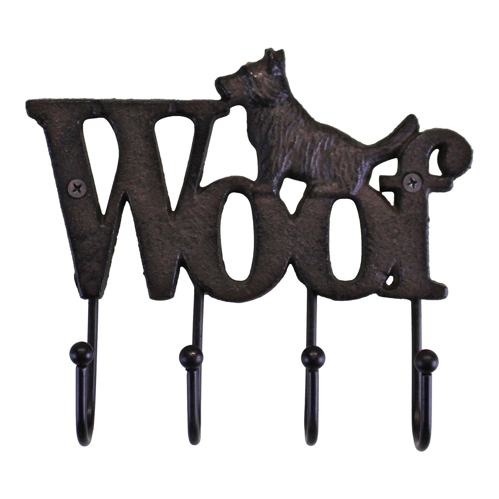 Rustic Cast Iron Wall Hooks, Dog Design With 4 Hooks N0762