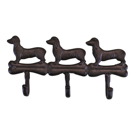 Rustic Cast Iron Wall Hooks, Sausage Dog Design With 3 Hooks N0763