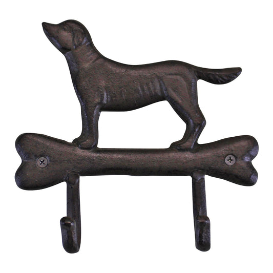 Rustic Cast Iron Wall Hooks, Gun Dog Design With 2 Hooks N0764