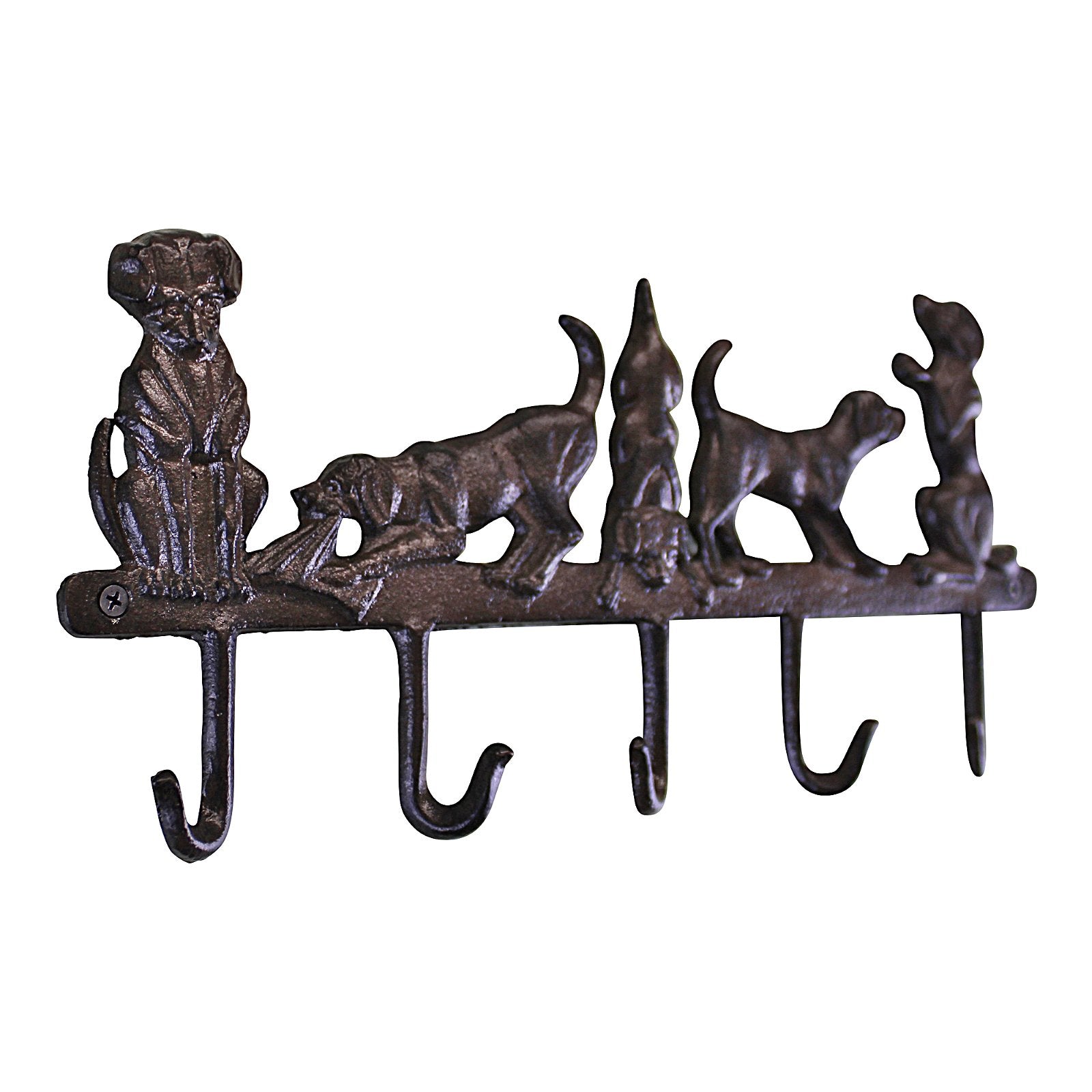 Rustic Cast Iron Wall Hooks, Playful Dog Design With 5 Hooks N0765