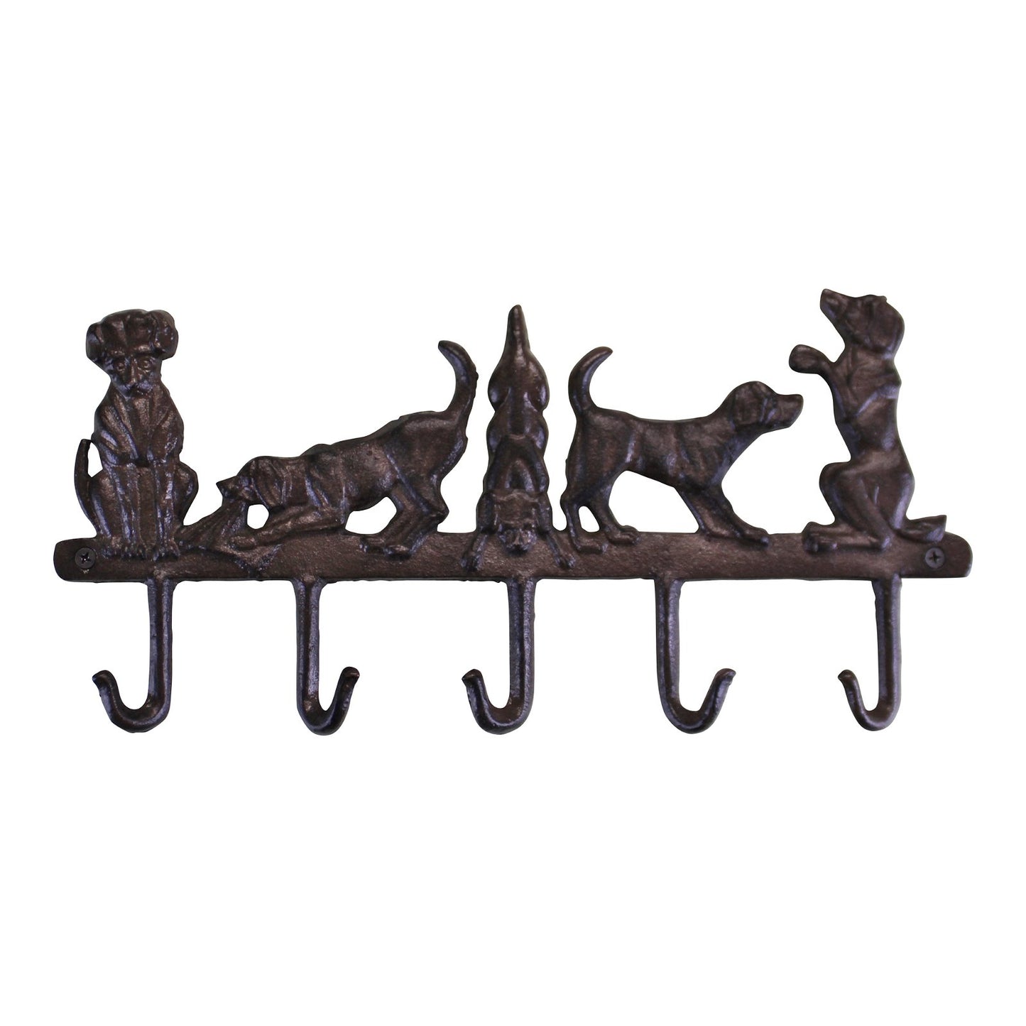 Rustic Cast Iron Wall Hooks, Playful Dog Design With 5 Hooks N0765