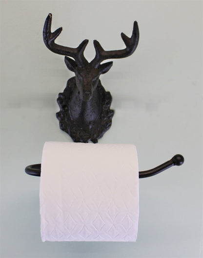 Cast Iron Rustic Toilet Roll Holder, Stag Head Design N0772