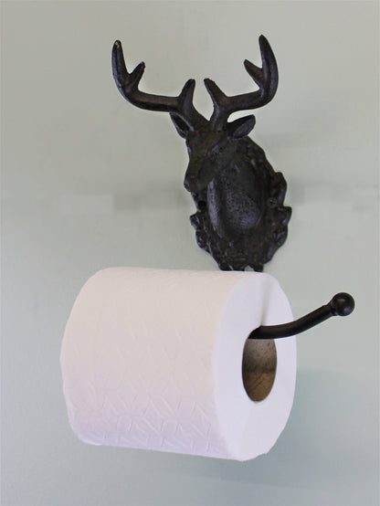 Cast Iron Rustic Toilet Roll Holder, Stag Head Design N0772