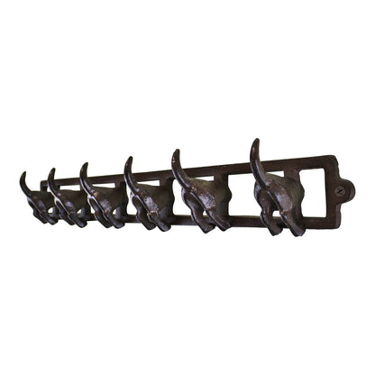 Rustic Cast Iron Wall Hooks, Dog Tail Design With 6 Hooks N0775