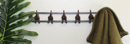 Rustic Cast Iron Wall Hooks, Dog Tail Design With 6 Hooks N0775