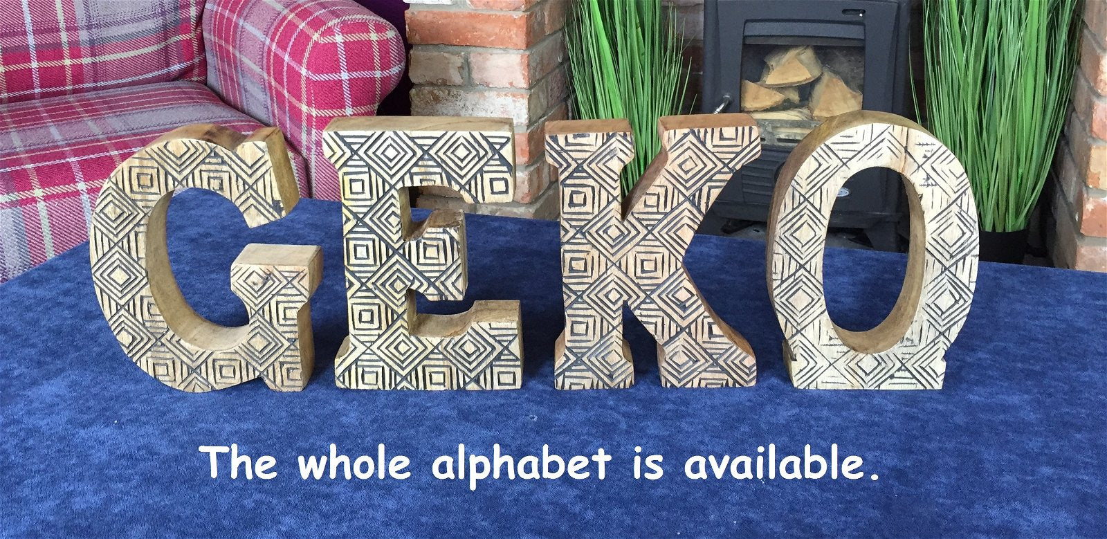 Hand Carved Wooden Geometric Letters Mum N1030-Mum