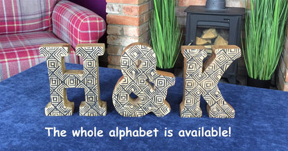 Hand Carved Wooden Geometric Letters Home N1029-Home