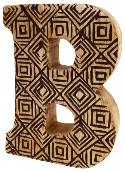 Hand Carved Wooden Geometric Letter B N1001-B