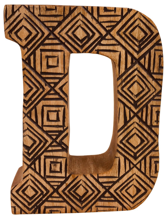 Hand Carved Wooden Geometric Letter D N1003-D