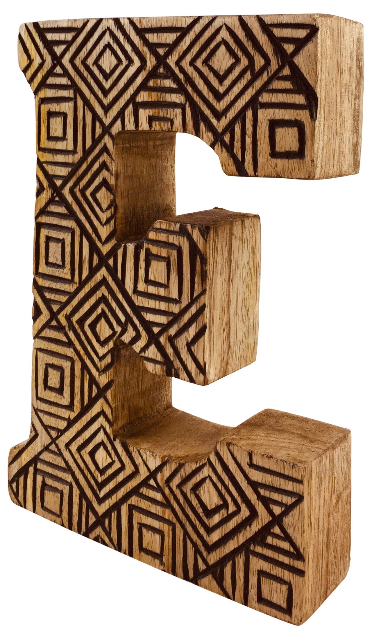 Hand Carved Wooden Geometric Letter E N1004-E