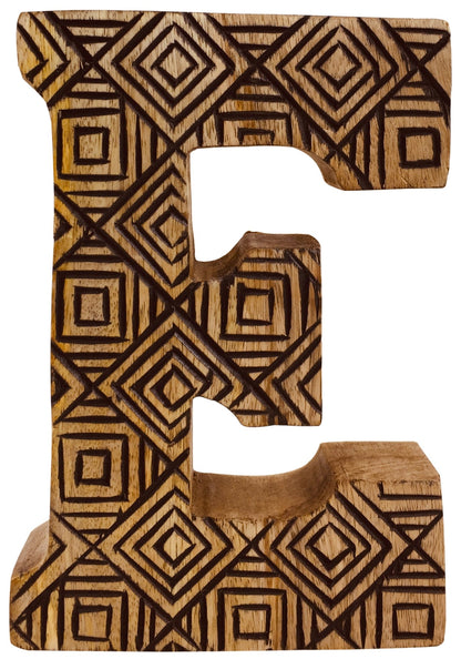 Hand Carved Wooden Geometric Letter E N1004-E